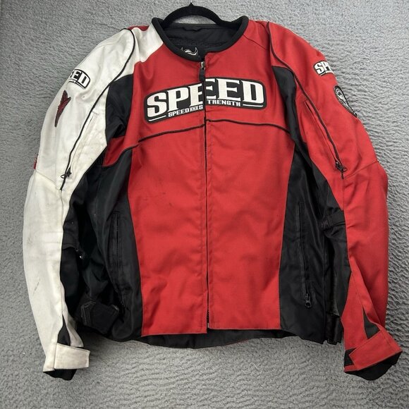 Speed & Strength Red Black & White Full Zip Motorcycle Jacket With Pads Large - Picture 1 of 11